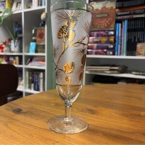 Libbey vintage 50s frosted Pilsner glasse, pine branch design